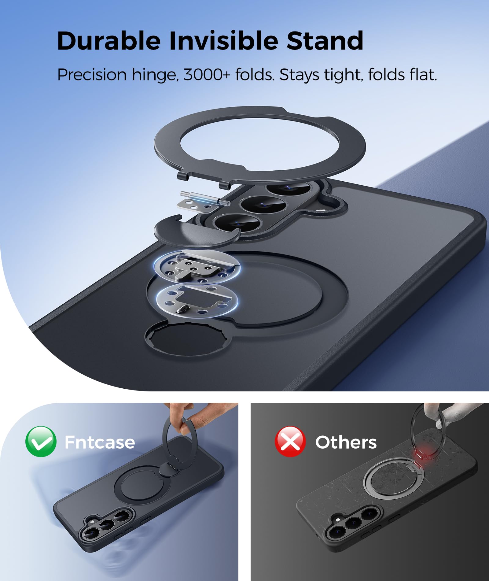FNTCASE Funda para Samsung Galaxy S26 FE con soporte magnético giratorio de | Compatible con Magsafe, protector de pantalla, protección completa de la cámara, cubierta translúcida de grado mate a prueba