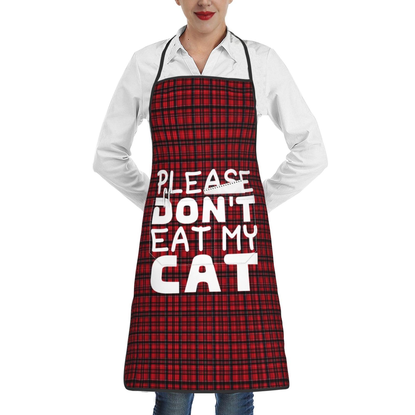 nopicsn Please Don't Eat My Cat Apron for cooking with Pockets Women Men Kitchen Chef Funny Aprons