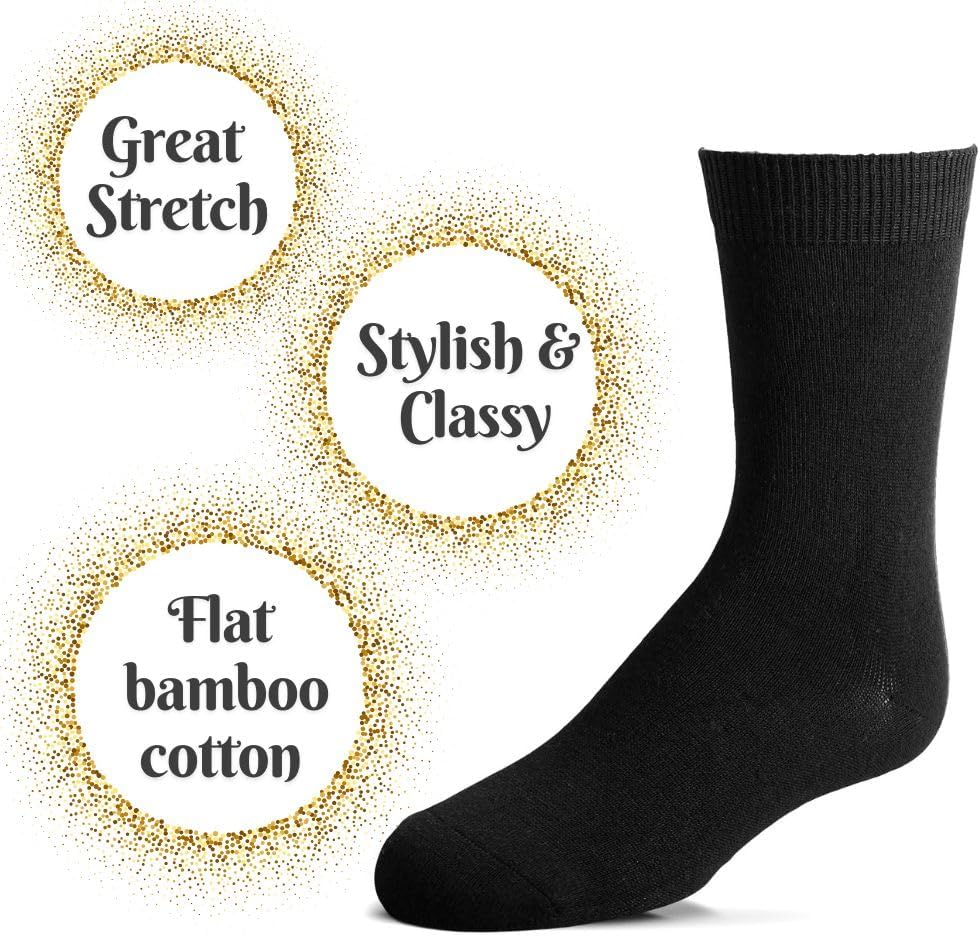 Boys Bamboo Dress Socks Black Pack of 3 Stylish Non-Bunching Stays Up Non Smelling Breathable Thin Snug Fit Men Sizes