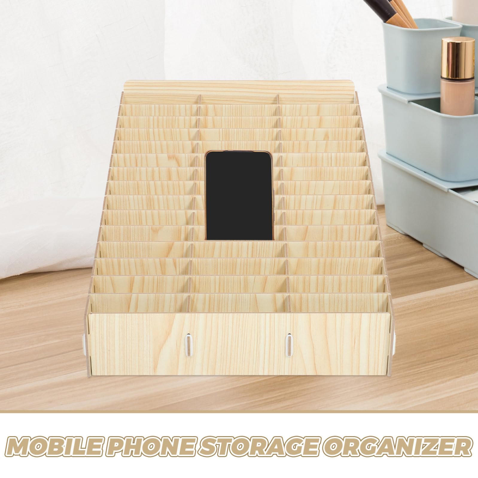 Scatola Organizer per Scrivania in Legno Scomparti Multipli per Gestione Cellulare, Accessori per Ufficio per Back To School Party e Uso in Aula