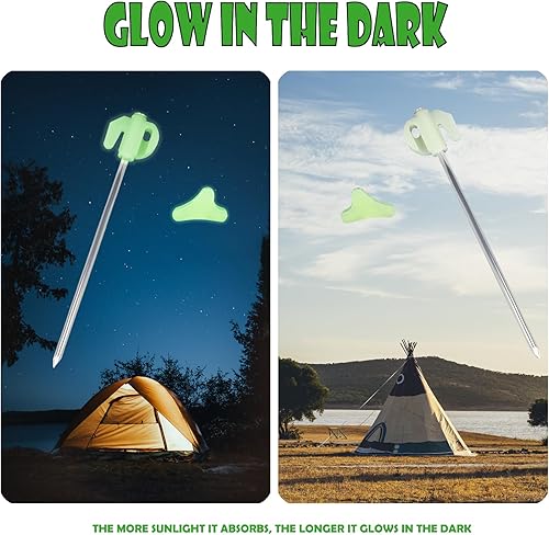 Miniatura 2 de Estacas de tienda que brillan en la oscuridad, 17 accesorios de campamento, incluye estacas de tienda de campaña resistentes de 7.7 pulgadas, bolsa