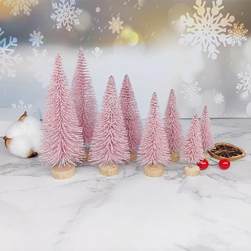 Miniatura 2 de 8 mini árboles de Navidad artificiales, pinos en miniatura con base de madera, árbol de Navidad de mesa para Navidad, vacaciones, Año Nuevo (rosa, 8