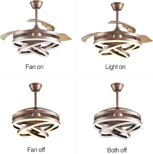 Miniatura 7 de Ventilador de techo retráctil de 42 pulgadas, modernos ventiladores de techo con luces y control remoto, motor de CC silencioso, 6 velocidades,