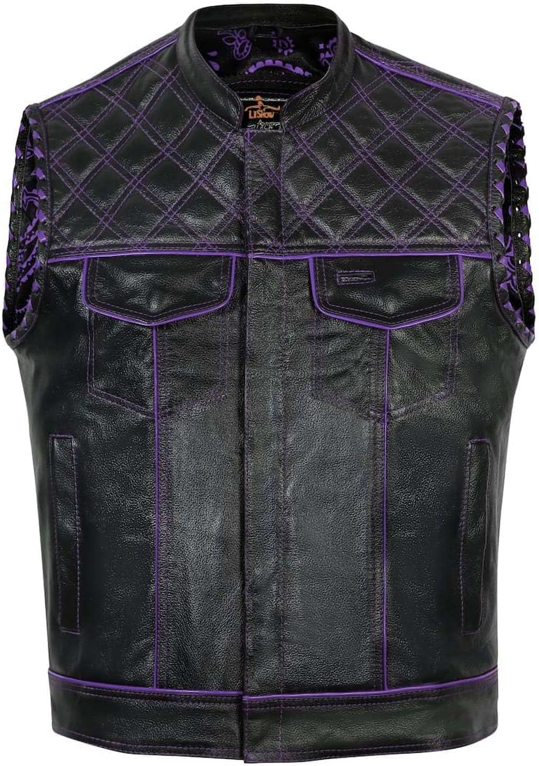 .Men's Biker Rider Motorcycle Motorbike club Retro cafe Racer stylish Genuine leather sleeveless vest