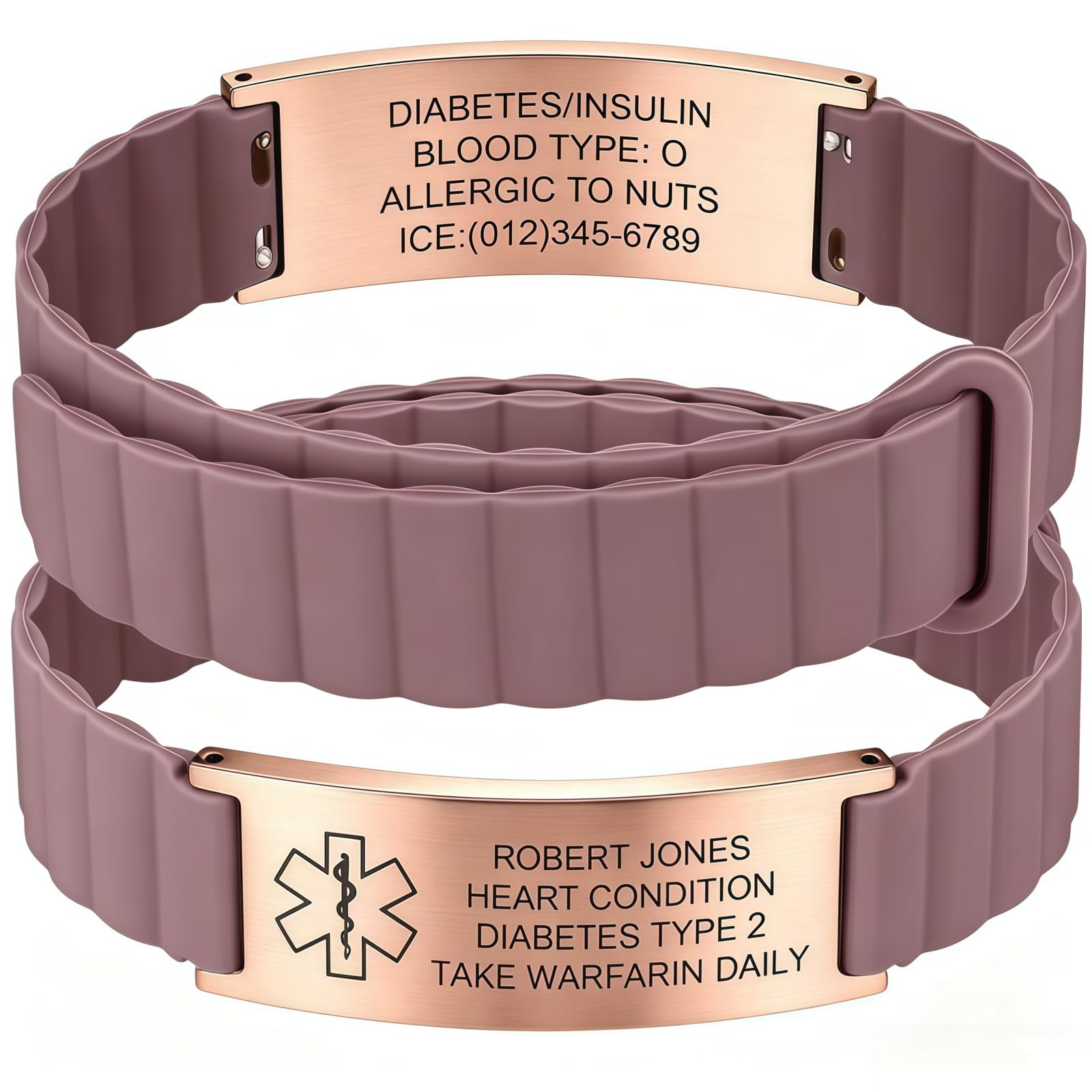 Custom Medical Alert Bracelets for Women Men, Engraved Medical ID Tag with Adjustable Waterproof Silicone Band, Personalized Emergency Bracelet for Diabetes, Allergies &amp; Health Conditions