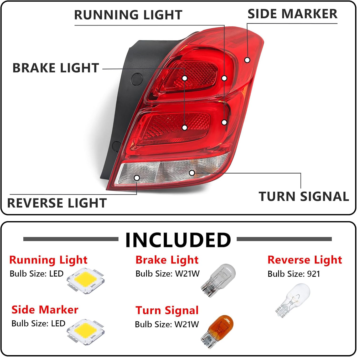 Huray Right LED Tail Light Fit for Chevy Trax 2017-2022 RH Taillight Back lamp Rear Brake Lamp Assembly OE Style Replacement for GM2801298 (Passenger Side) RH(Passenger Side)