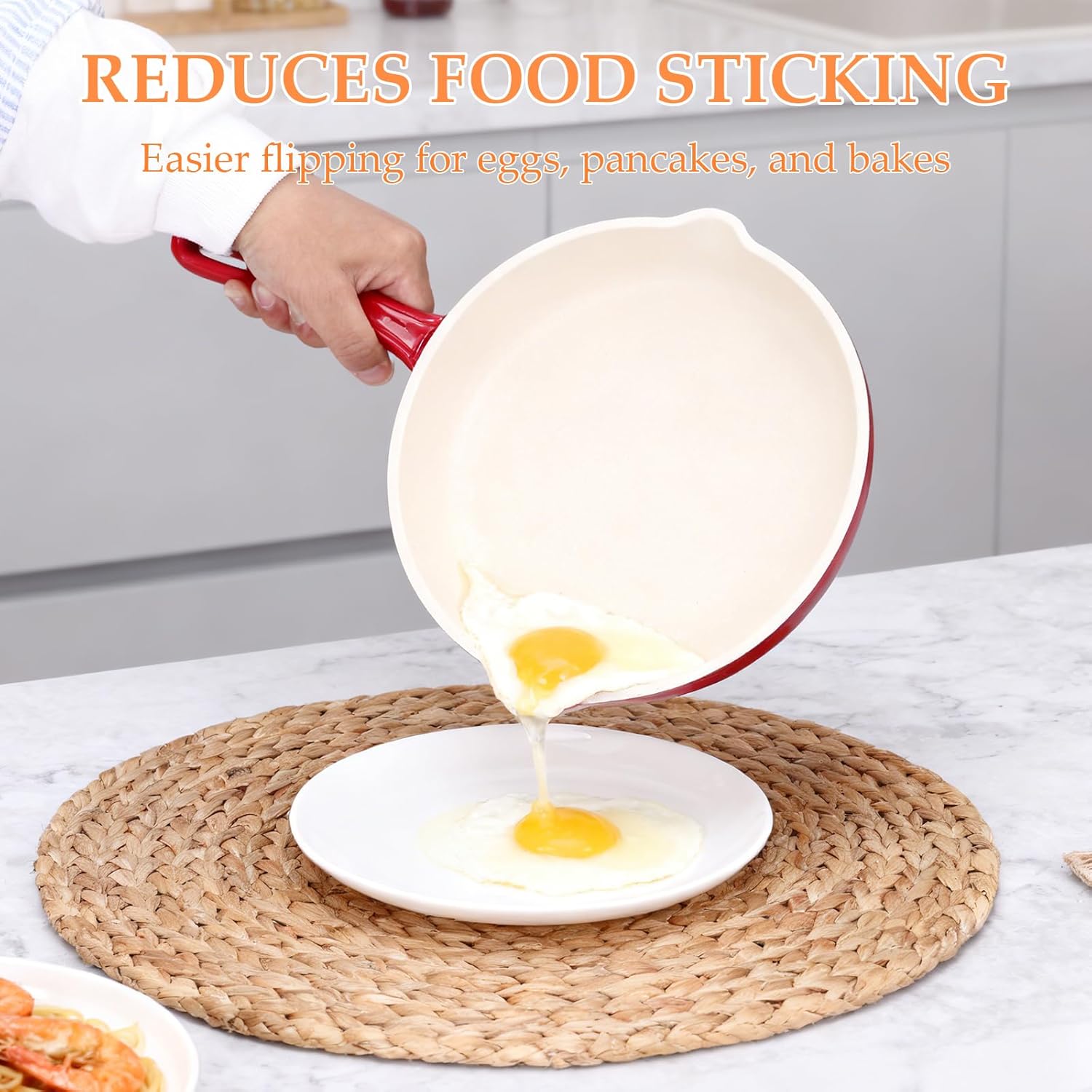 Hisencn Cast Iron Skillets,10.2 Inch Ceramic Frying Pan,Nonstick Frying Pan Without PFAS & PTFE & PFOA,Dishwasher & Oven Safe,Enameled Cast Iron Skillet For Gas/Electric Stovetop