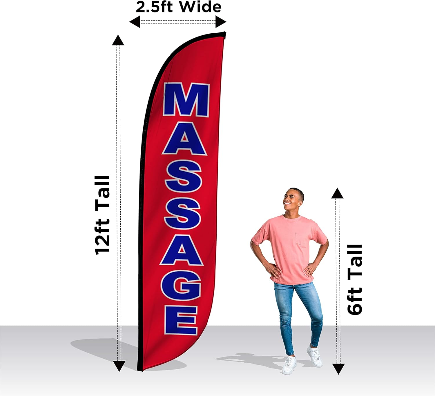 LookOurWay Feather Flag Banner - 12 Feet Tall Advertising Flags for Outdoor Business and Events Promotion - Swooper Flag Only - Business Flags - Massage Red (10M1200309)