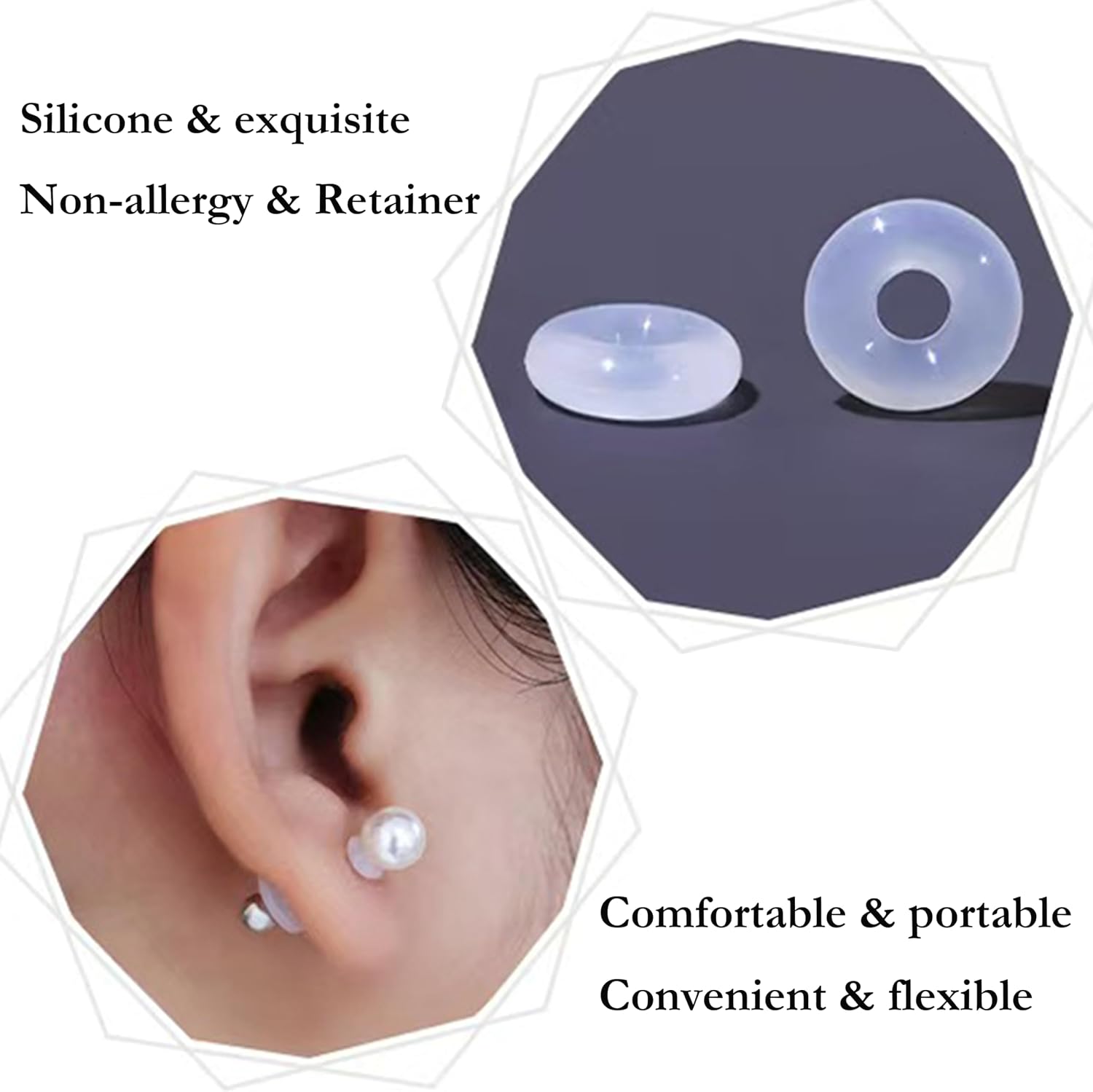 50Pcs Silicone Earring Backs Stopper Rings for Piercings, Clear Discs Rings Stabilizer Pads for Healing Non Pull Piercing Discs, 4~8mm Earlobe Support Patches (4mm)