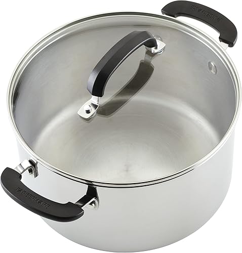 Miniatura 12 de Farberware Brilliance - Juego de ollas y sartenes de acero inoxidable con herramientas de cocina y tapas de vidrio, 10 piezas, apto para