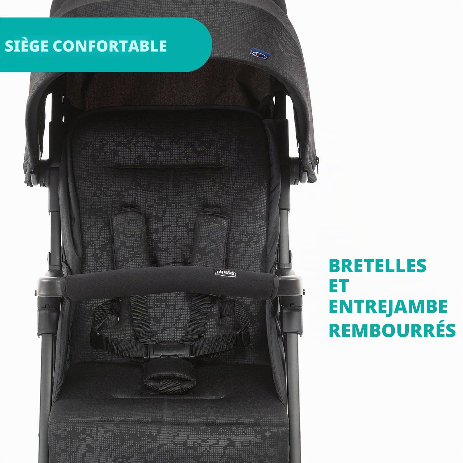 Chicco OHlalà 3 Poussette Canne Bébé Ultra légère, Compacte, Pliable et Inclinable de la Naissance à 15 kg, avec un Grand Panier, Housse de Pluie Incluse, et Toit Extensible - Jet Black