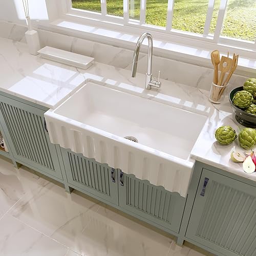 Fregadero de granja blanco – Fregadero de granja de 36 pulgadas con delantal, fregadero de cocina de granja de arcilla refractaria, fabricado en