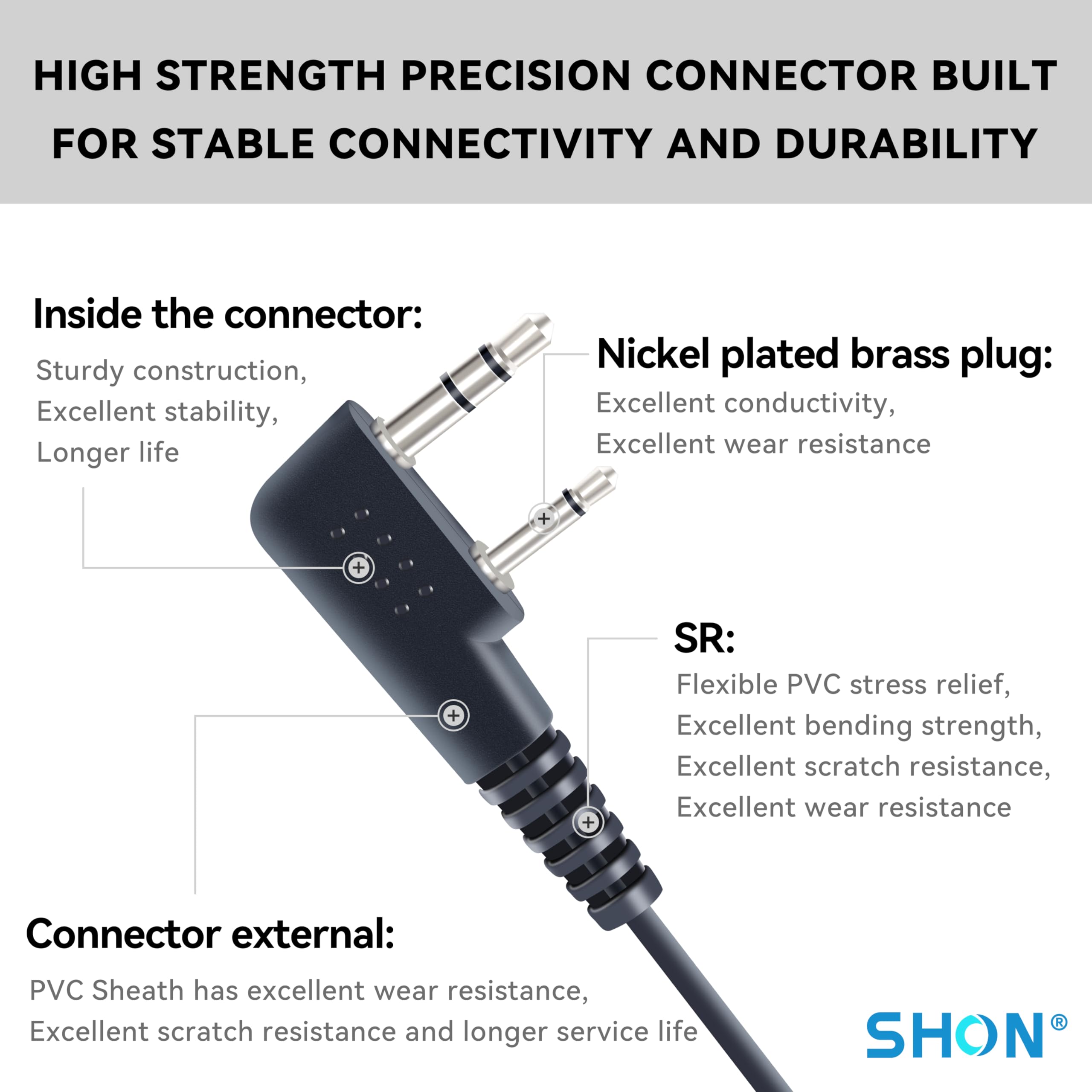 SHON Auricolare per walkie talkie radio, 2 pin G forma auricolare con microfono compatibile con Kenwood, BAOFENG, Retevis Walkie talkie (1 set/nero)