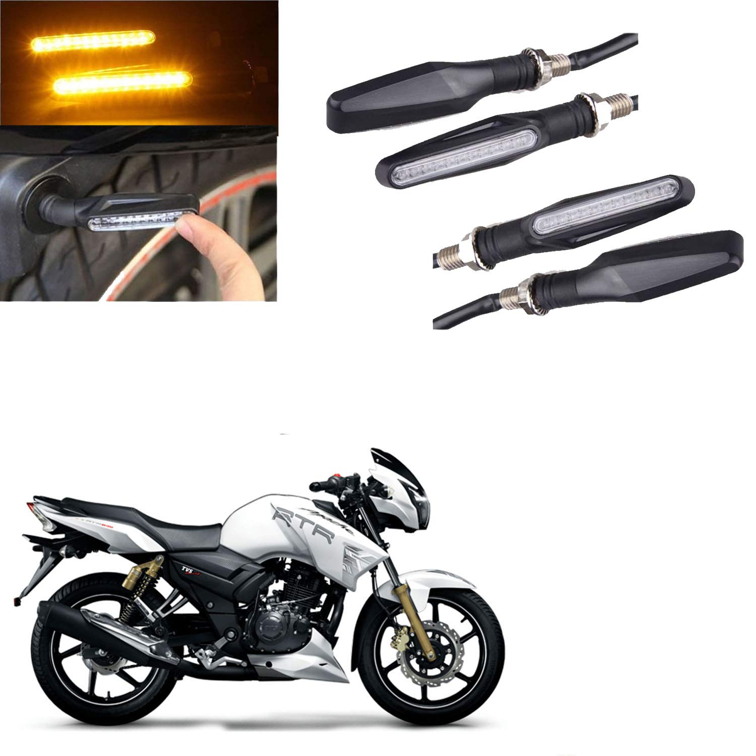 Vagary KTM Style Amber/Orange Bright LED SMD Bike Indicator Set of 4 for TVS Apache RTR 180