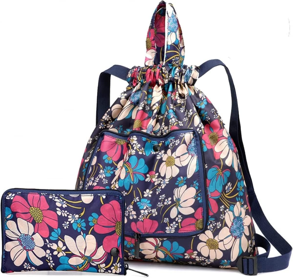 Collapsible Reusable Grocery Bag Drawstring Backpack Large Travel Tote Bags String Sackpack for Gym Shopping Yoga, Palm Leaves, Travel Backpacks-image-42