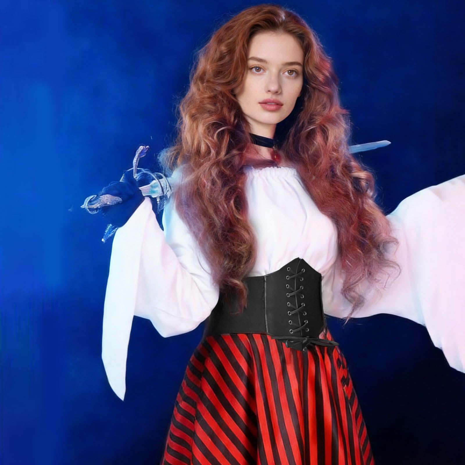 Bocguy Kostium piracki damski, kostium pirata, kostium pirata, kostium karnawałowy, damski pirat, średniowieczny strój dla dorosłych, na Halloween, karnawał, imprezę, cosplay