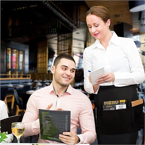 Miniatura 23 de Server Aprons with 3 Pockets, 100% Polyester Waist Apron with Pockets, 24x12 Inche Waitress Apron with Pockets Negro -,Blanco,Azul marino