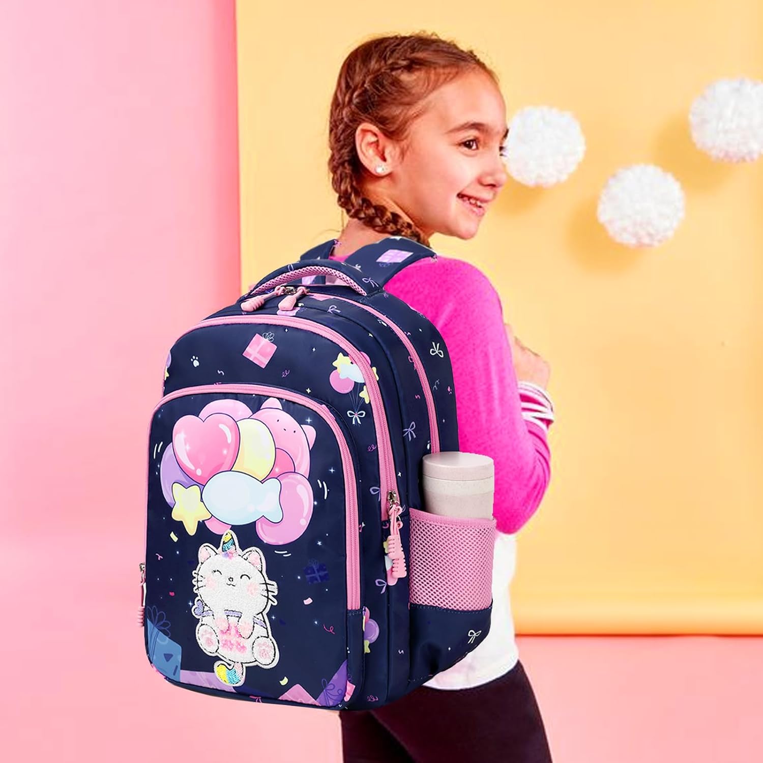 Jumpopack Unicorn Backpack Cat Backpacks for Girls Kids School Backpacks for Elementary Girls Backpack with Lunch Box Lightweight Water Resistance School Bag Bookbag,Unicorn Cat Print - Image 2