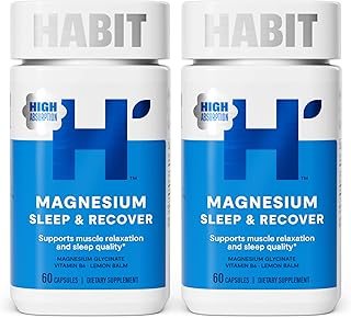 Habit Magnesium Sleep & Recover Supplement Dual Pack, Magnesium Glycinate, Vitamin B6, Lemon Balm, (120 Capsules, 1 Pack x 60 Capsules)