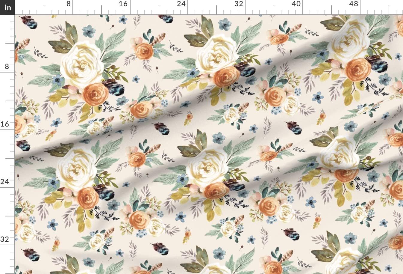 Spoonflower Fabric - Western Autumn Florals Ivory Rustic Floral Watercolor Boho Chic Printed on Chiffon Fabric by The Yard - Sewing Fashion Apparel Dresses Home Decor