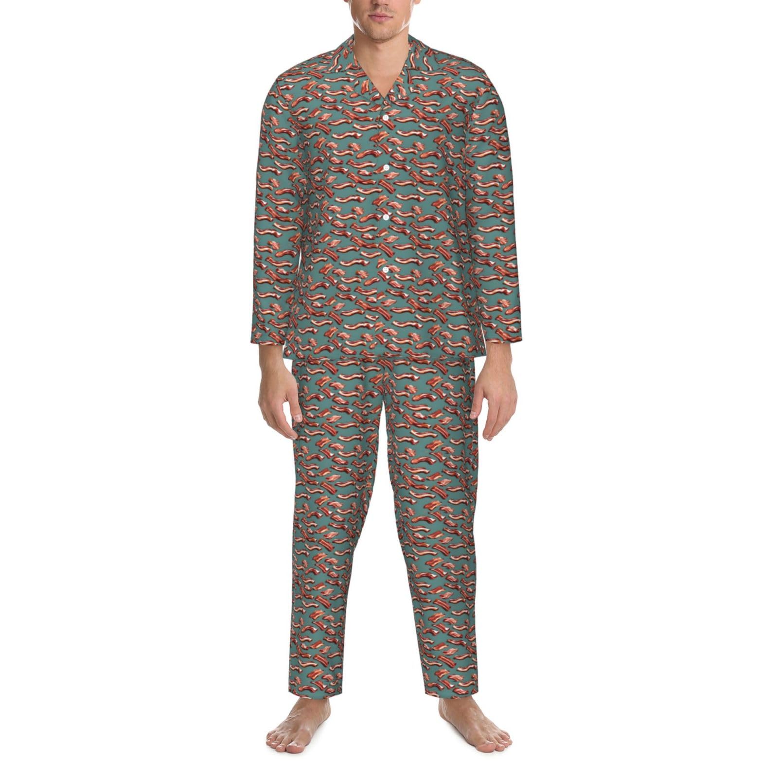 Langärmeliges Pyjama-Set für Herren, gestreift, Speckmuster, zweiteilig, bequem, Nachtwäsche