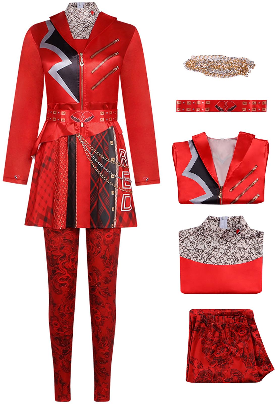 Bambina Red Principessa Cosplay Costume Set 4 Pezzi Halloween Festa