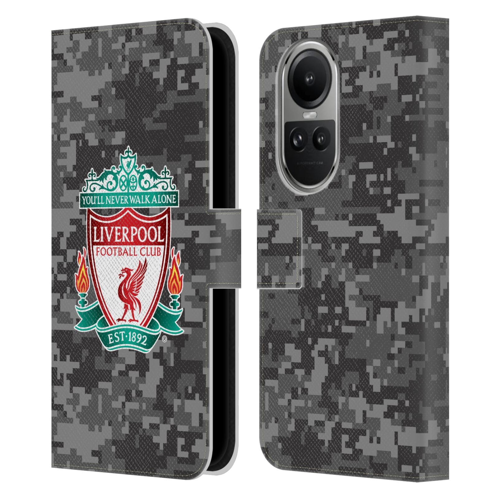 Head Case Designs Officially Licensed Liverpool Football Club Away Colours Crest Digital Camouflage Leather Wallet Case Compatible With Oppo Reno10 5G / Reno10 Pro 5G