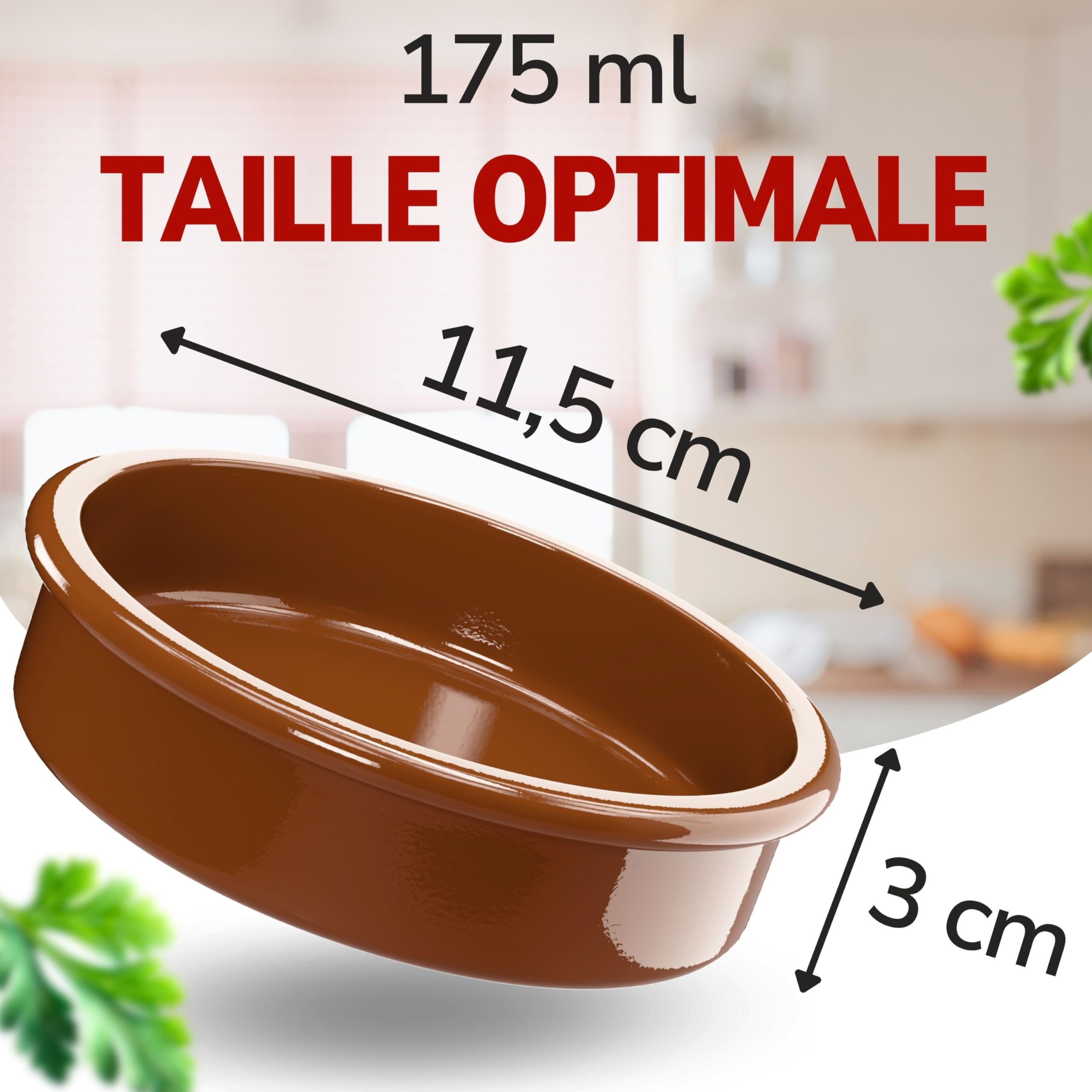 ToCi Lot de 12 bols à tapas, à Cazuela, à gratin, à dessert, en terre cuite, 175 ml, diamètre : 11,5 cm, barquettes méditerranéennes, traditionnelles, d'Espagne, marron