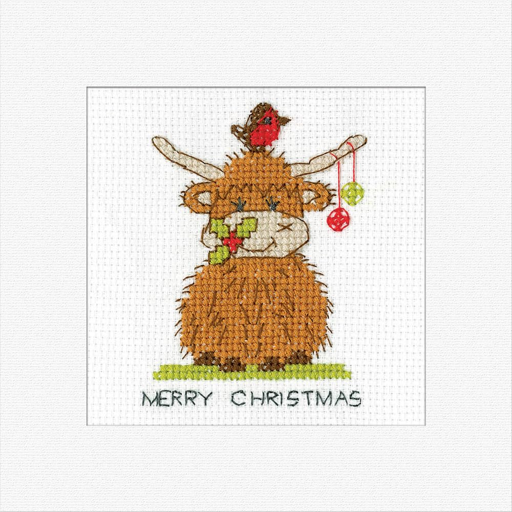 Heritage Crafts N/A Christmas Card Cross Stitch Kit - Highlad Cow Baubles