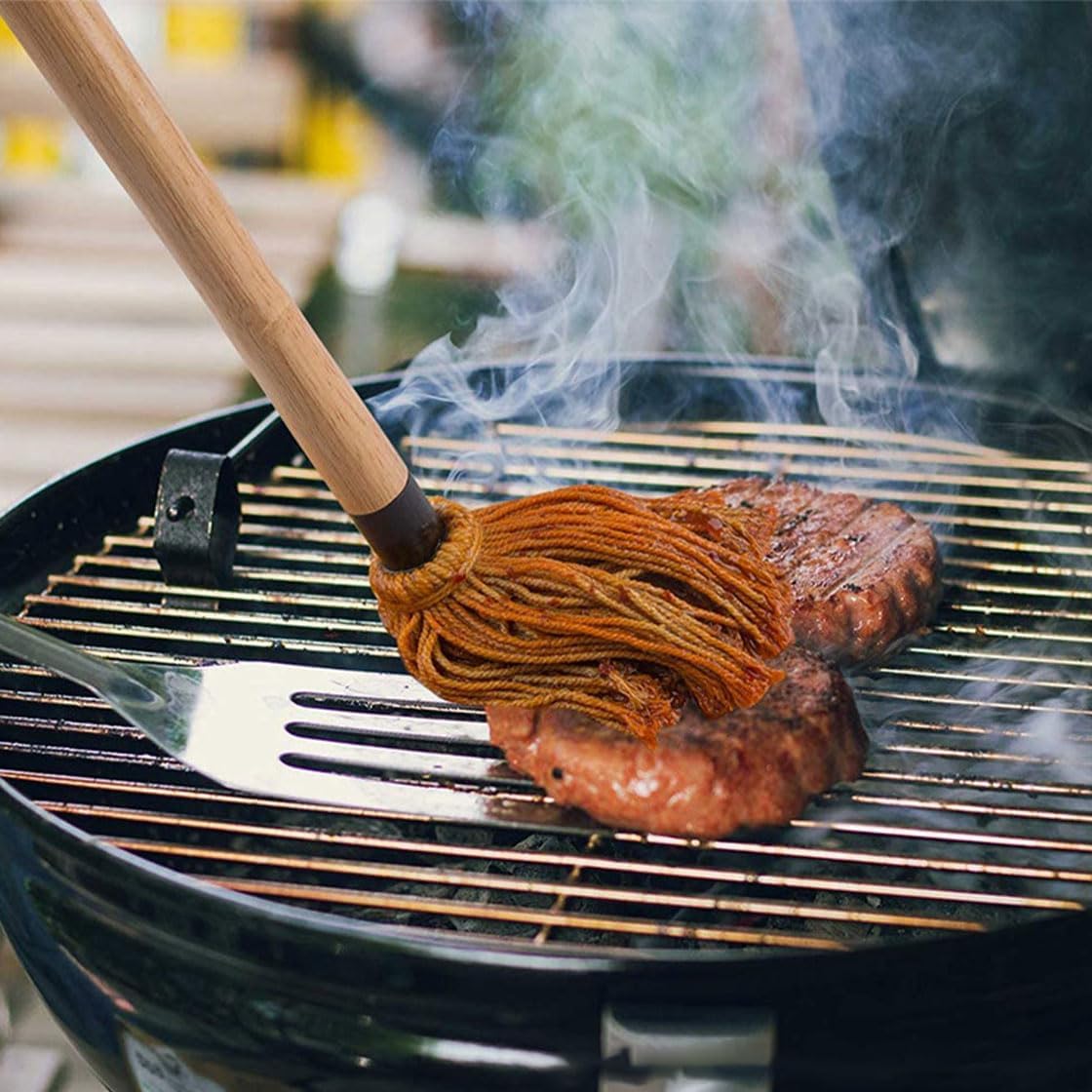 Cast Iron Sauce Pot and BBQ Mop Brush Set for Grilling, BBQ Basting Set with Saucepan and Brush Barbecue Accessories Meat Smoker Accessories Gift for Men (Black)