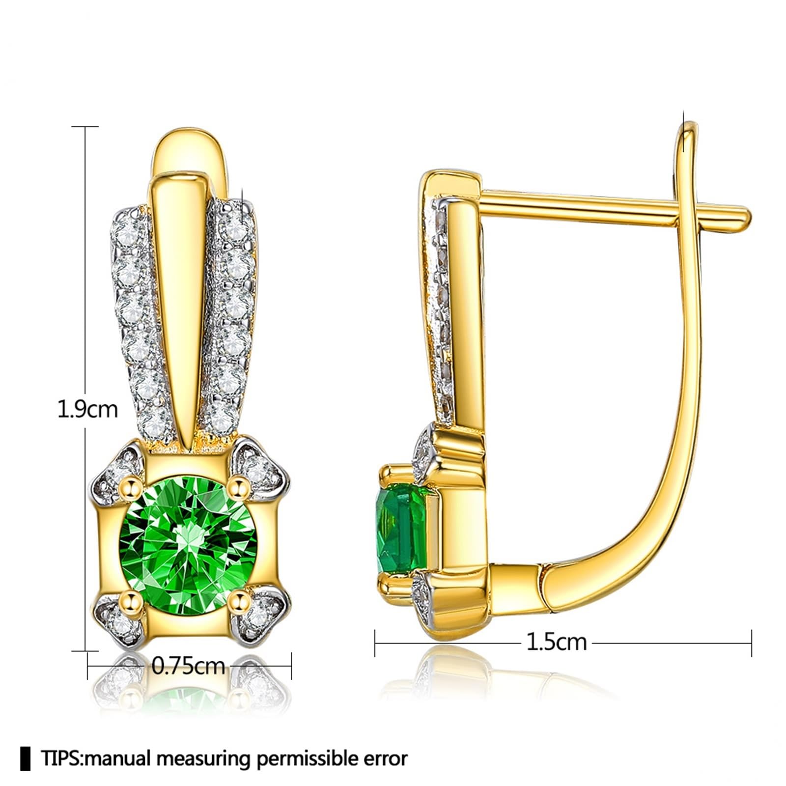 AMDXD Pendientes de mujer de oro amarillo Au585, línea de aro con tsavorite verde, oro de 14 quilates, moissanita, pendientes pequeños y auténticos