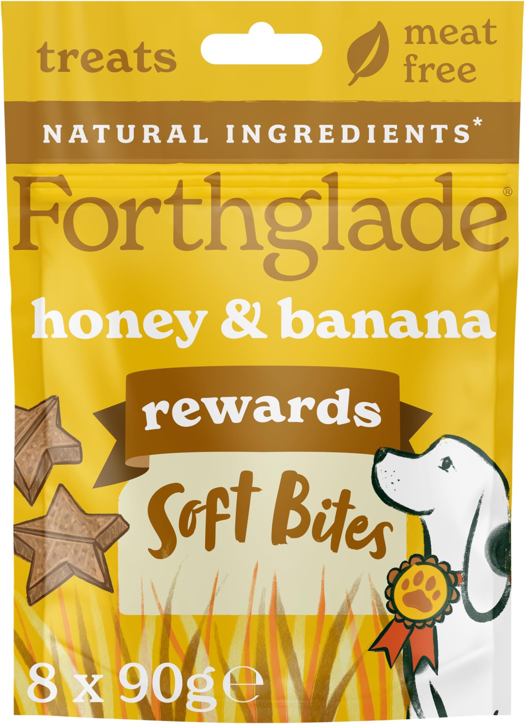 Natural Dog Treats (8 x 90g Bags) - Hypoallergenic & Grain Free Dog Training Treats with Honey & Banana, Plant-Based Soft Bite Rewards, Resealable Bags