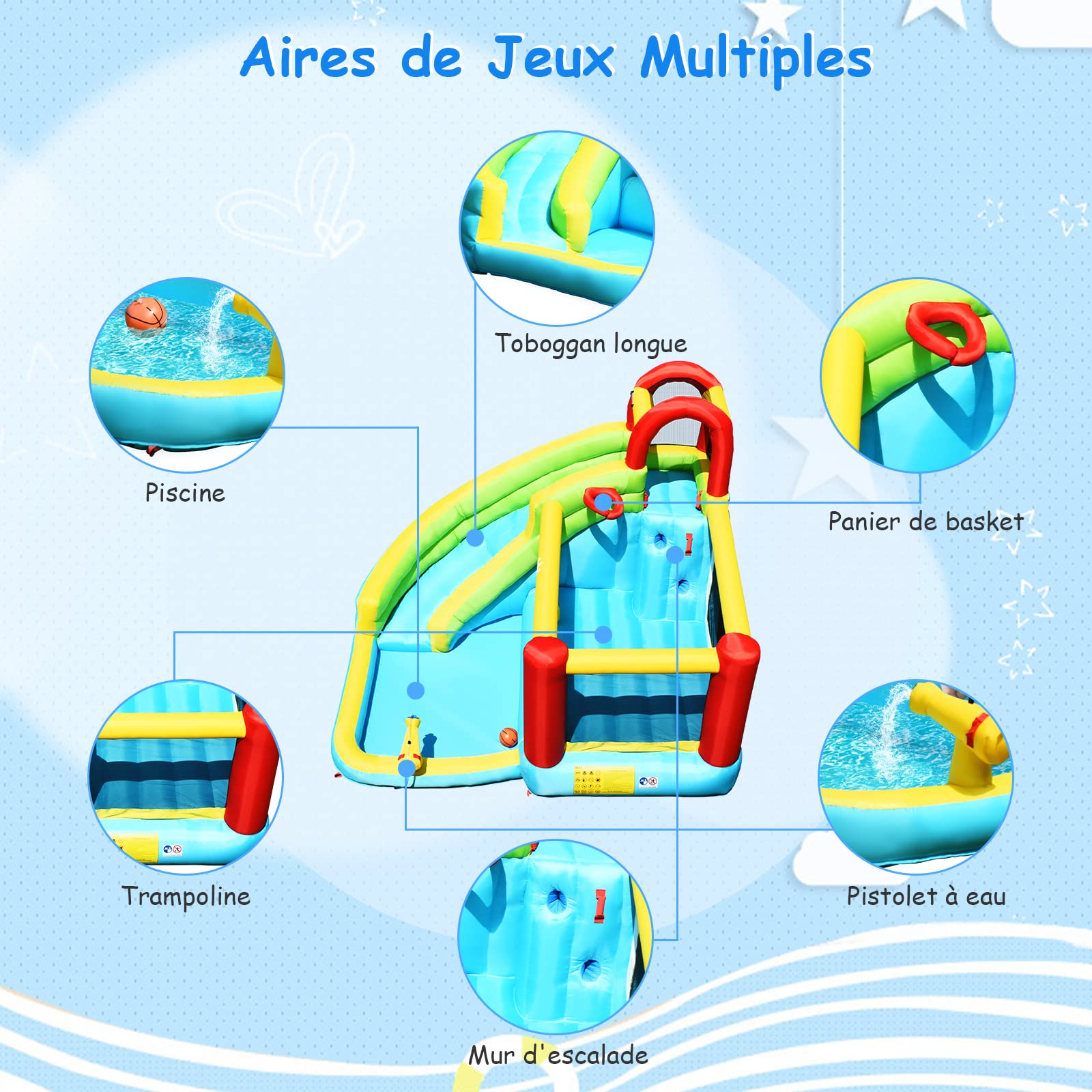 GOPLUS Castillo Hinchable para Niños, Hinchable Grande con Piscina, y Tobogán para Fiesta del Agua de Verano, Adecuado de 3 a 10 Años, ‎‎325 x 310 x 225 cm