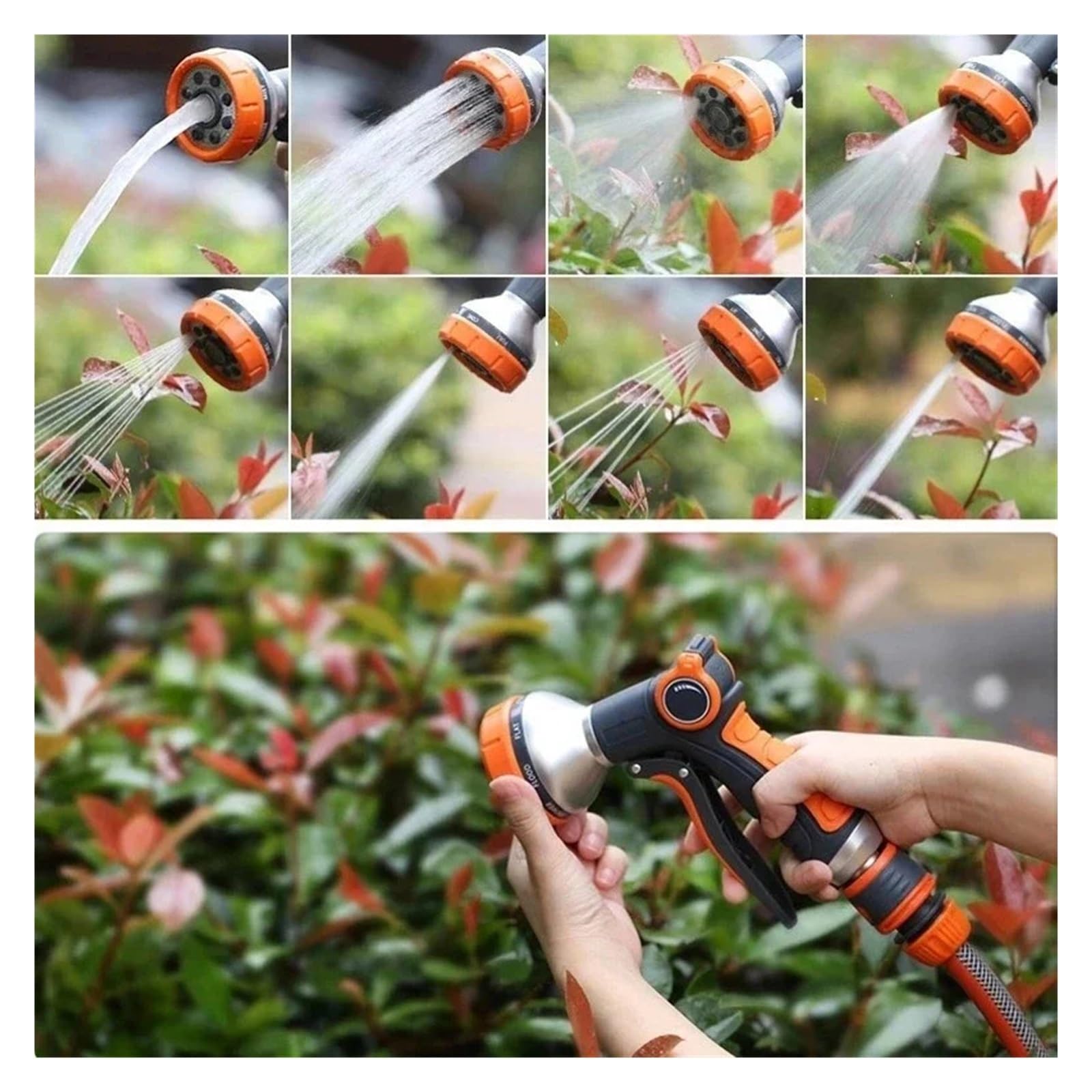 Pistolet d'arrosage avec embout multi-jets, Eau de jardin ABS à 8 modes, buse rotative, pouce, arrosage et lavage voiture avec poignée TPR