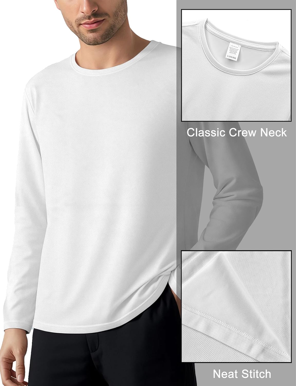 2 Pack Mens Long Sleeve Breathable Tee Shirts Quick Dry Athletic Moisture Wicking Polyester Running Classic Workout T-Shirts - Image 5