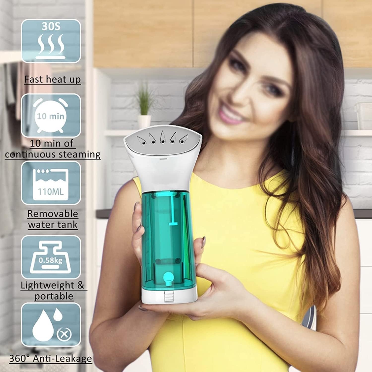 Steamer for Clothes Portable Handheld Garment Steamer Fabrics Removes Wrinkles Fast Heat-up Steam Iron with 110 ml Water Tank for Home Office Travel