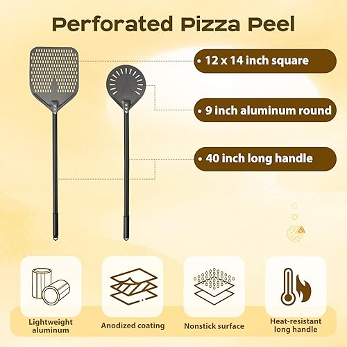 Miniatura 3 de Kit de horno de pizza de 5 piezas, cáscara giratoria de 9 pulgadas y cáscara de pizza perforada de 12 pulgadas con mango de aluminio de 40 pulgadas,
