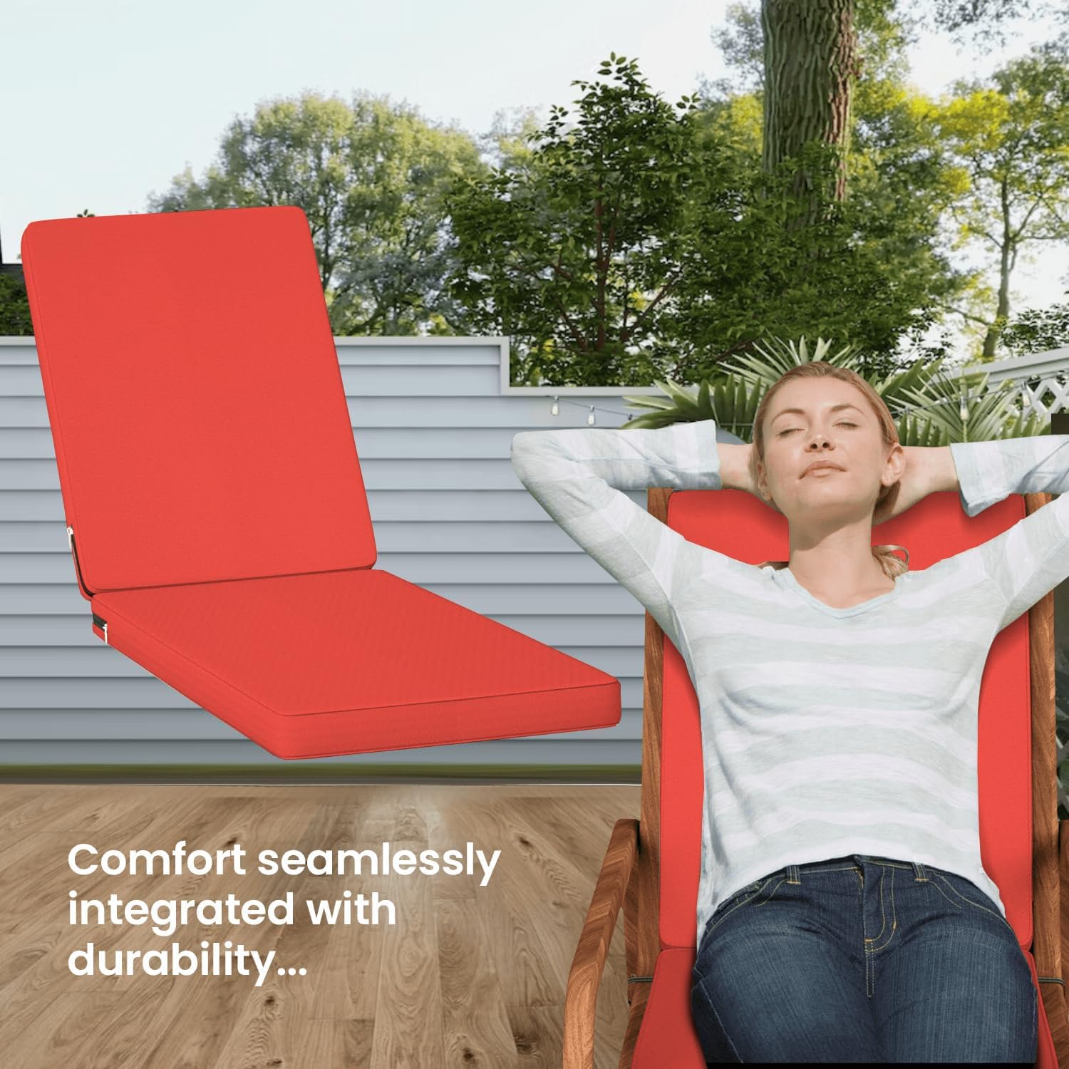 Chaise Lounge Outdoor Patio Furniture Cushions | 72x21 Water-Resistant Patio Chair Cushions | Durable, High-Density Foam Outdoor Chair Cushions for Pool Lounge Chairs (Red)