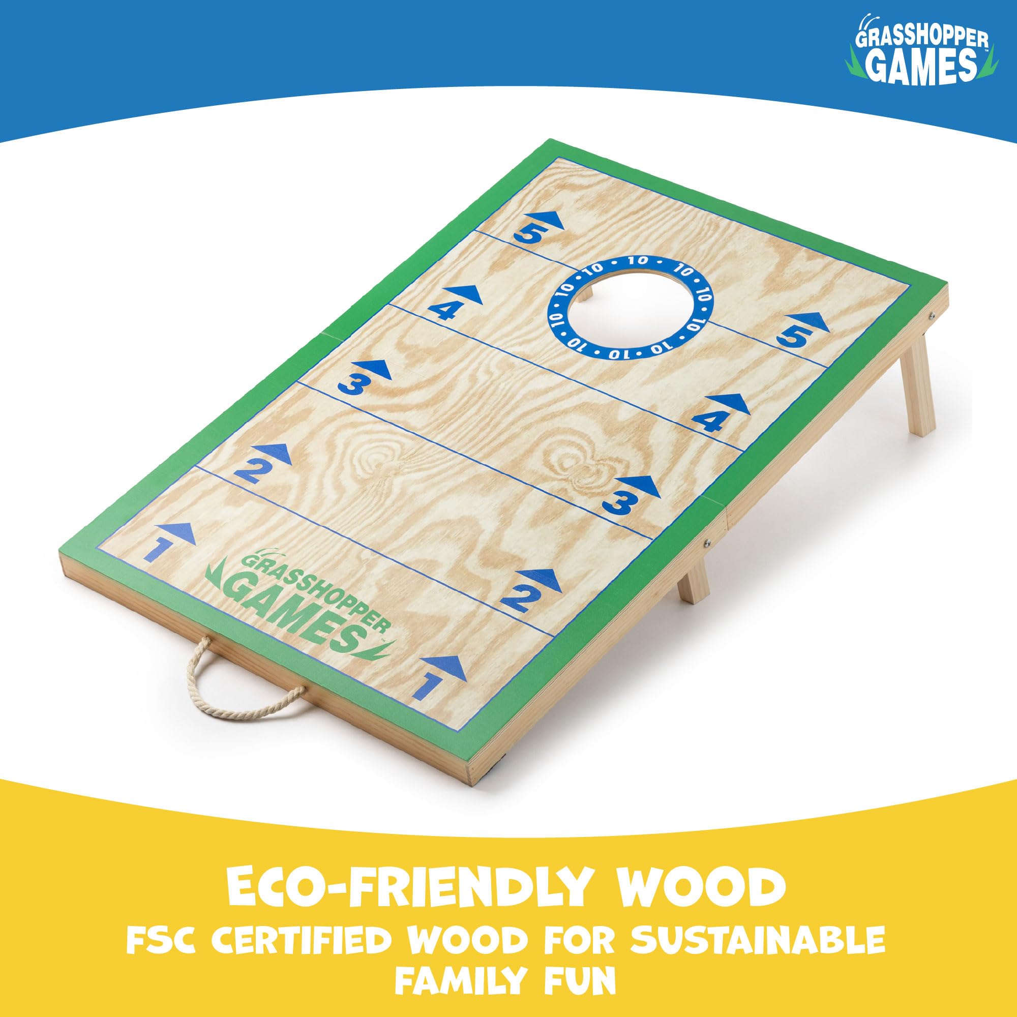 Grasshopper Games Cornhole Set, FSC Holz Faltbretter mit Tragegriffen, Sitzsack Wurfspiel mit 8 Beuteln, Familie Outdoor Garten Spiel für alle Altersgruppen