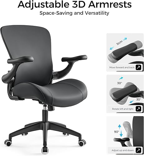 Miniatura 5 de EUREKA ERGONOMIC Onyx Vera OC64 - Silla de oficina de piel ejecutiva con asiento acolchado extra grueso de 4.73 pulgadas, reposabrazos ajustables