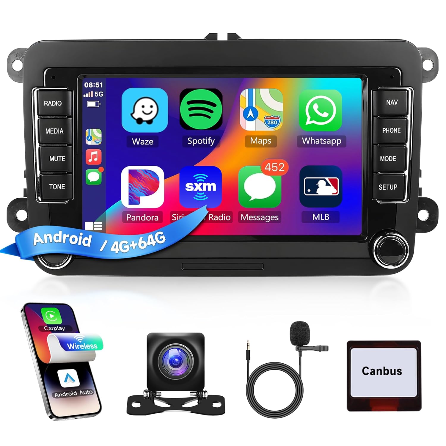 4 64G Android Car Stereo for VW Passat Golf MK5 MK6 Jetta T5 EOS POLO Touran Seat Sharan