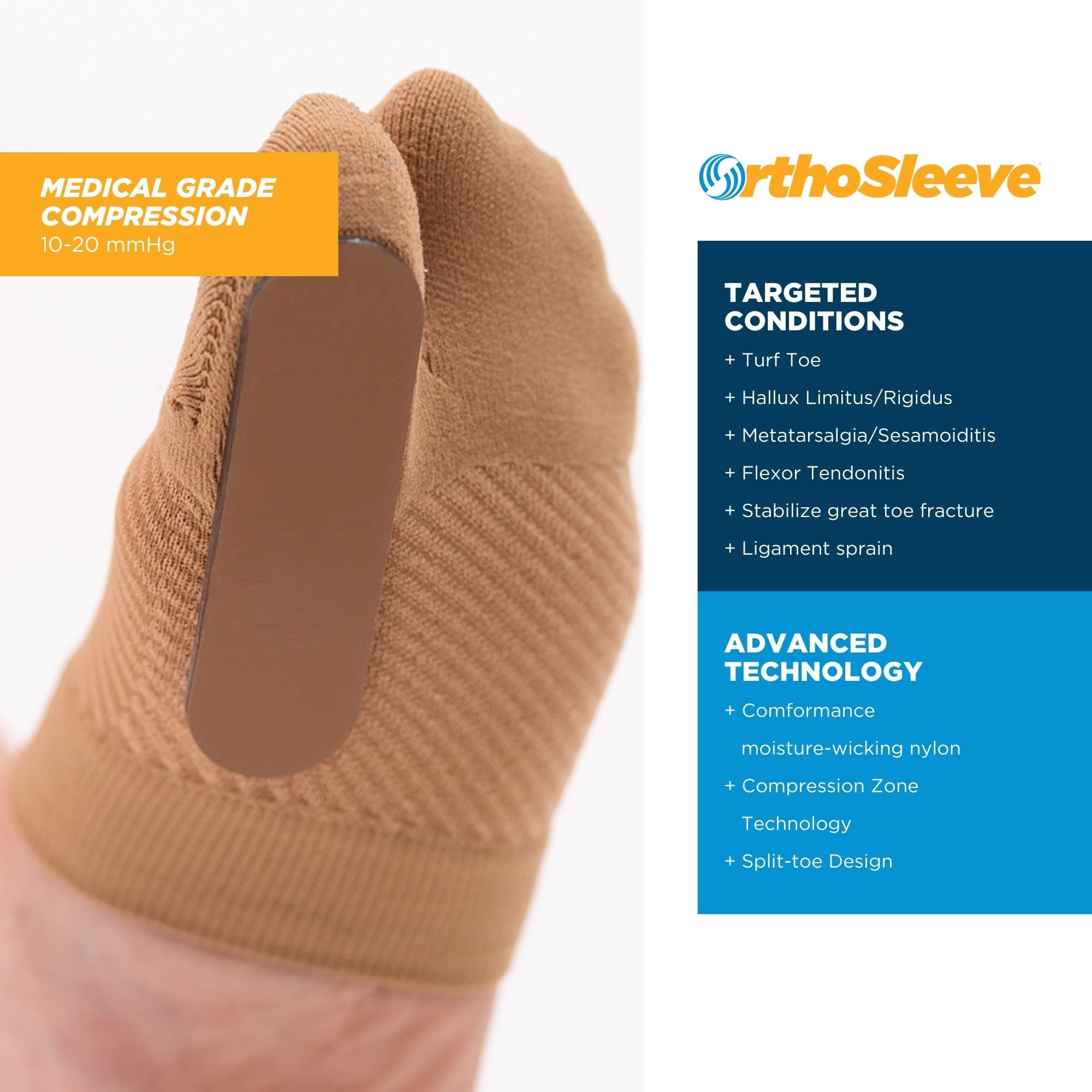 OrthoSleeve TT3 - Soporte para dedos de césped diseñado específicamente para tratar y prevenir la limitis hallux (dedo del pie) y aliviar el dolor de fracturas del dedo gordo (S/M, pie derecho).