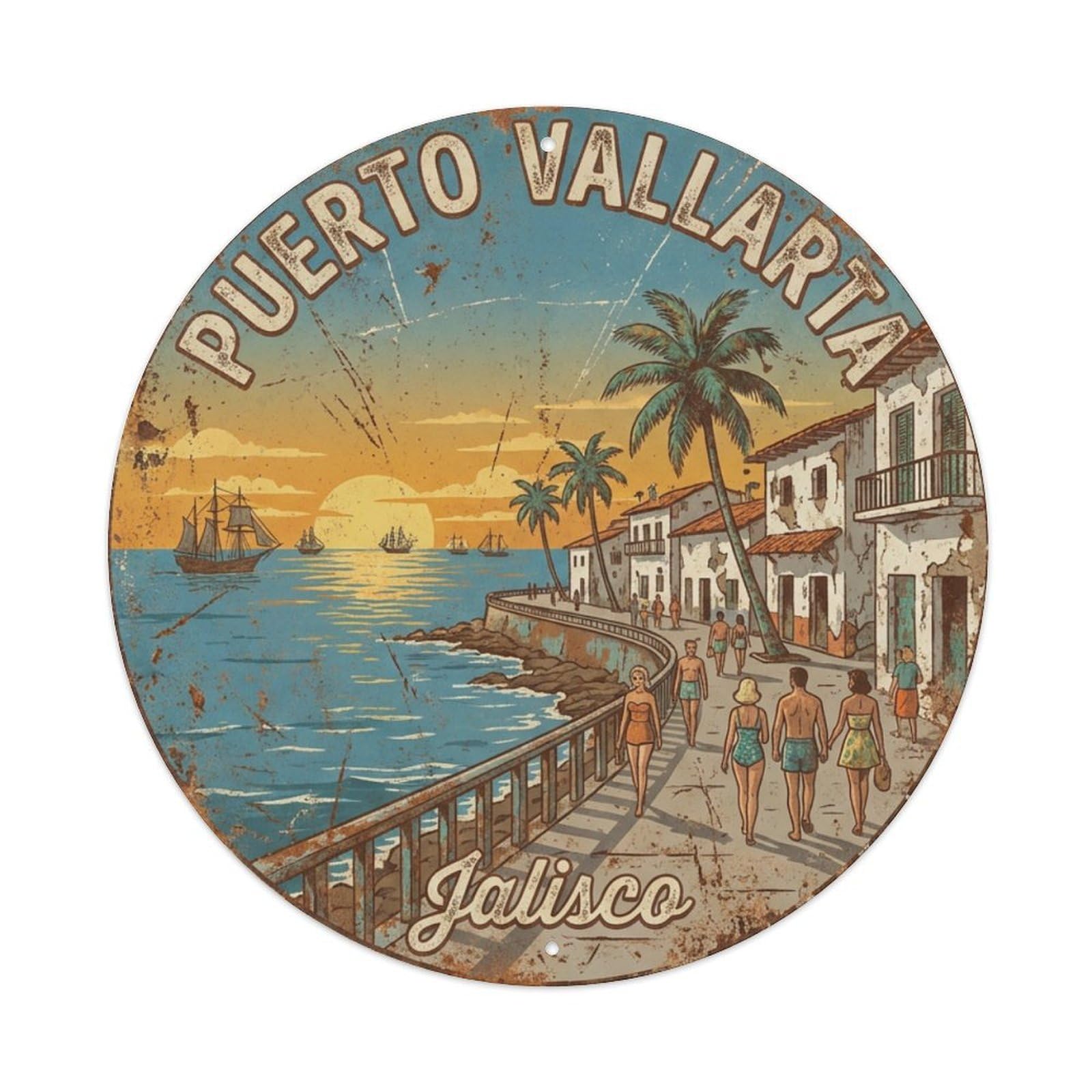 Galvaxio Style Vintage Travel Mexico Puerto Vallarta Metal Tin Sign