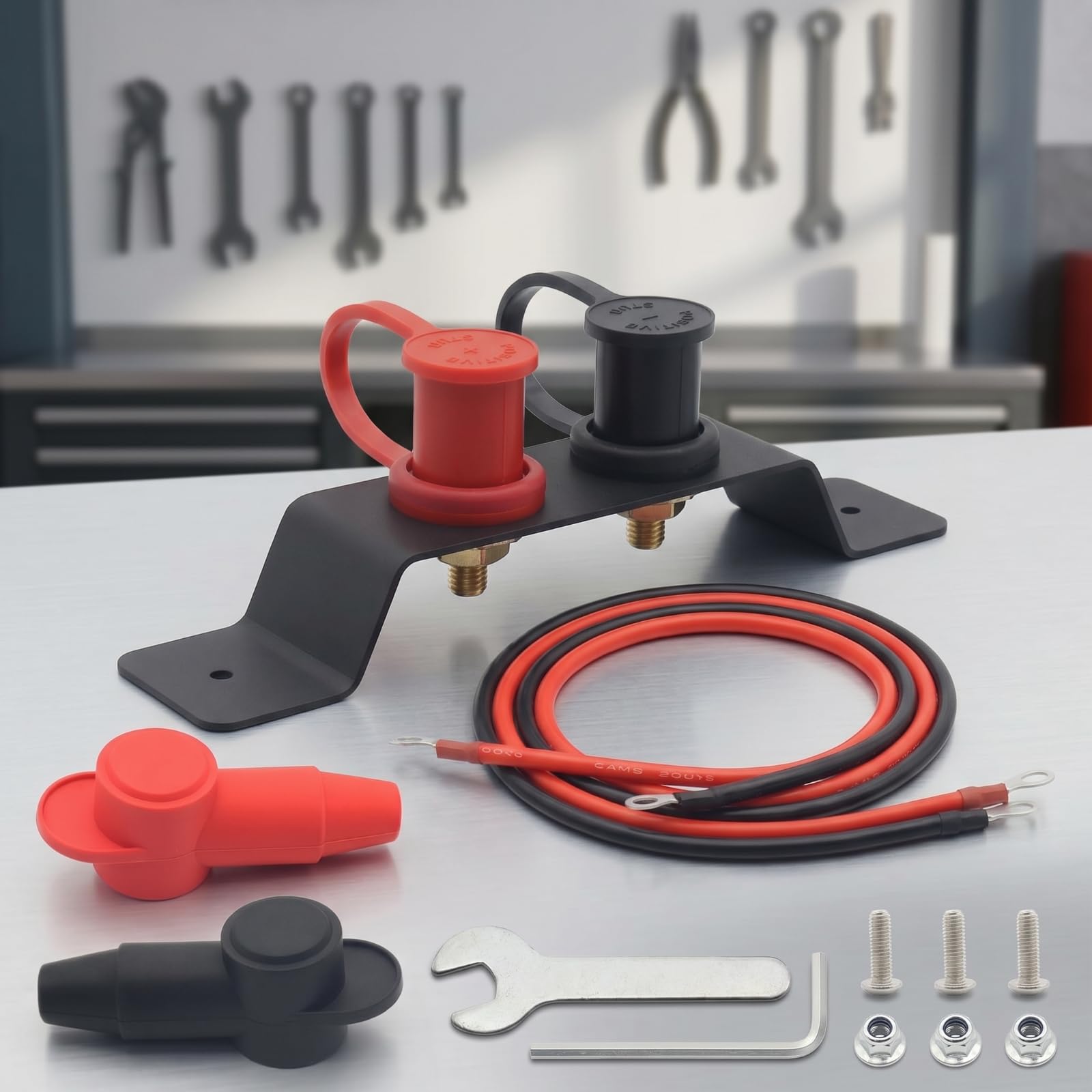 Kit Morsetti Terminali Batteristerni Isolato Morsetti Batteria con Staffa Impermeabile Morsettiera per Meccanici, Barca