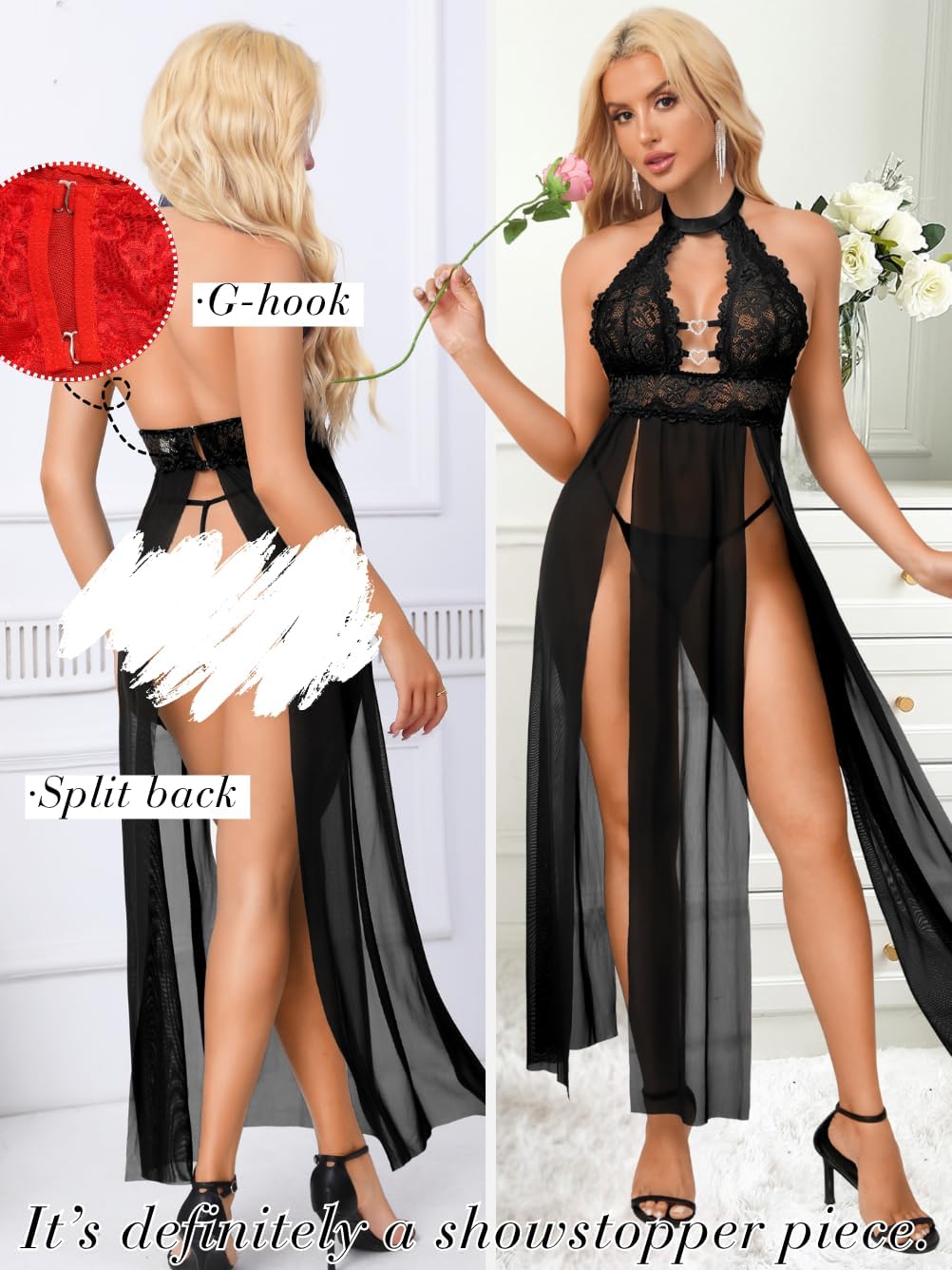 ShawGobow Heart Choker Lingerie,High Slit Babydoll Nightgowns For Women Sexy,Boudoir Outfits Valentines Wedding Night