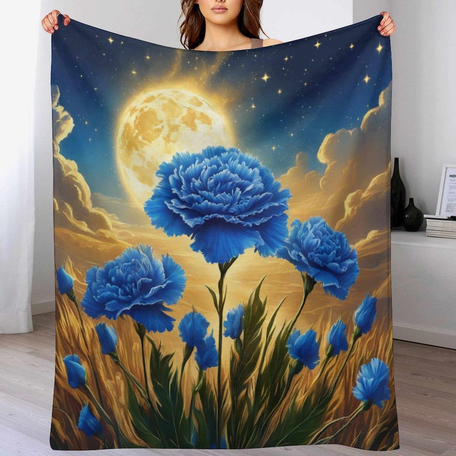 Couverture douce en flannel à imprimé fleuri 140x180 cm pour lit et canapé