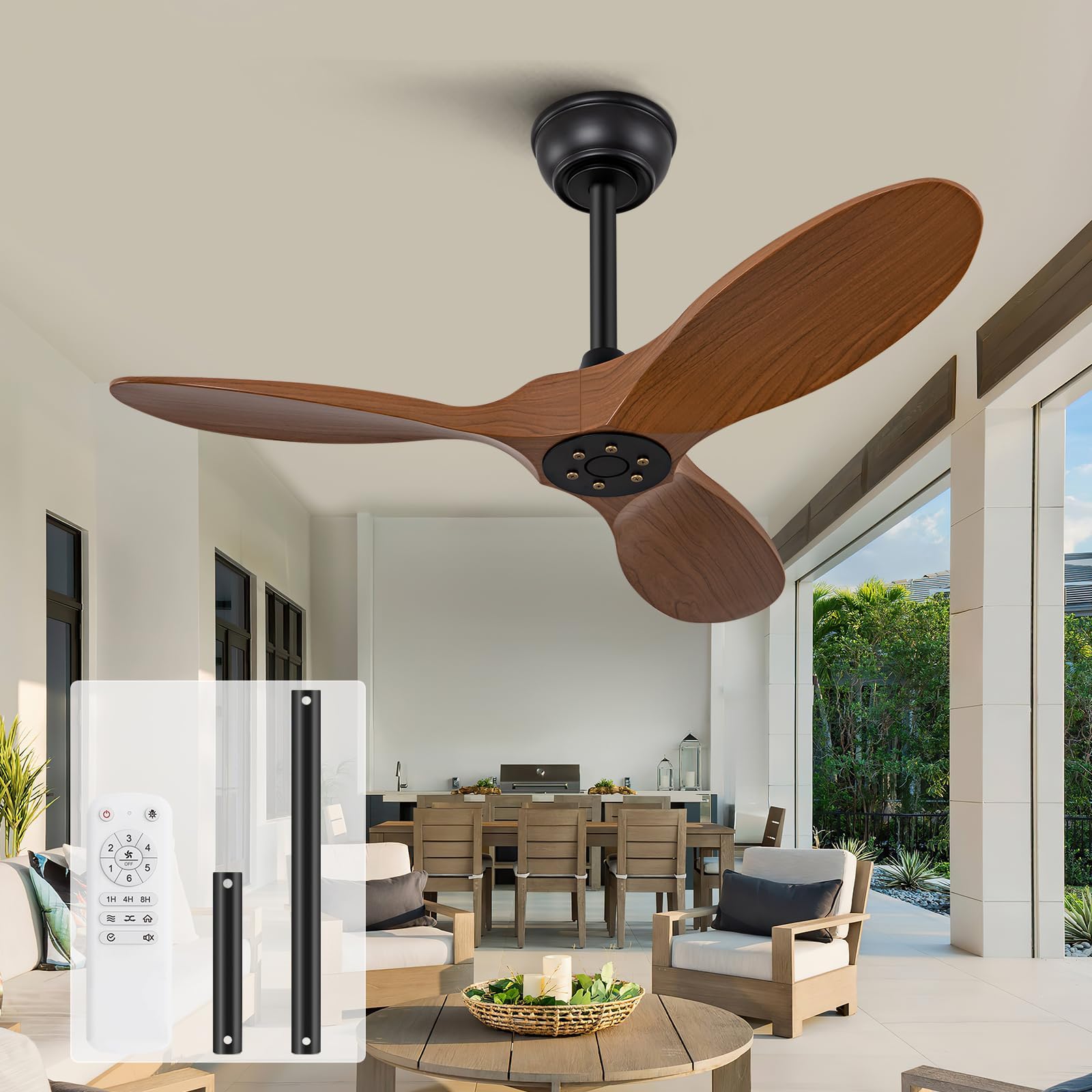 Photo 1 of KBZZ 36" Modern Ceiling Fan - No Light, 6 Speeds, Reversible DC Motor, 3 ABS Blades, Black - Remote Controlled for Indoor/Outdoor