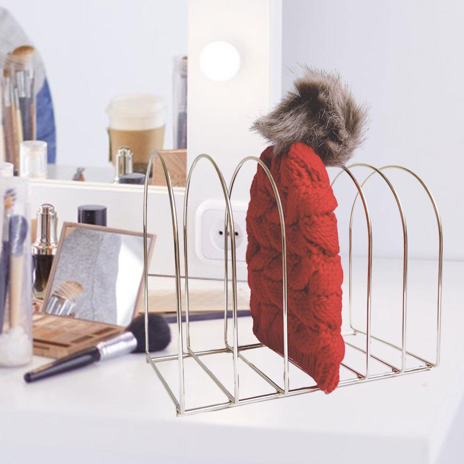 Gazechimp Woolen Hat Display Stand Swimming Cap Holder Decorative Tabletop Hat Rack Knit Hat Storage Rack for Home Cloakroom Decoration, 7 Grids Gold