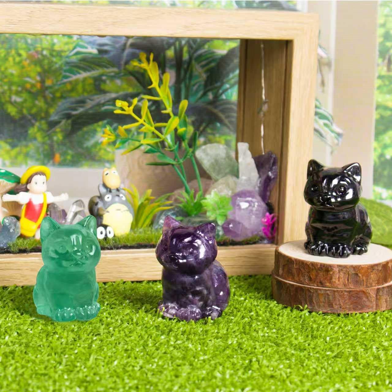 Crystal Cat Figurines Decor, 1.6 Inch Black Obsidian Crystal Kitten Statue Gift for Cat Lovers Collectors Women, Hand Carved Healing Stone Lucky Sitting Kitty Animal Sculpture Home Office Desk Decor - Image 3