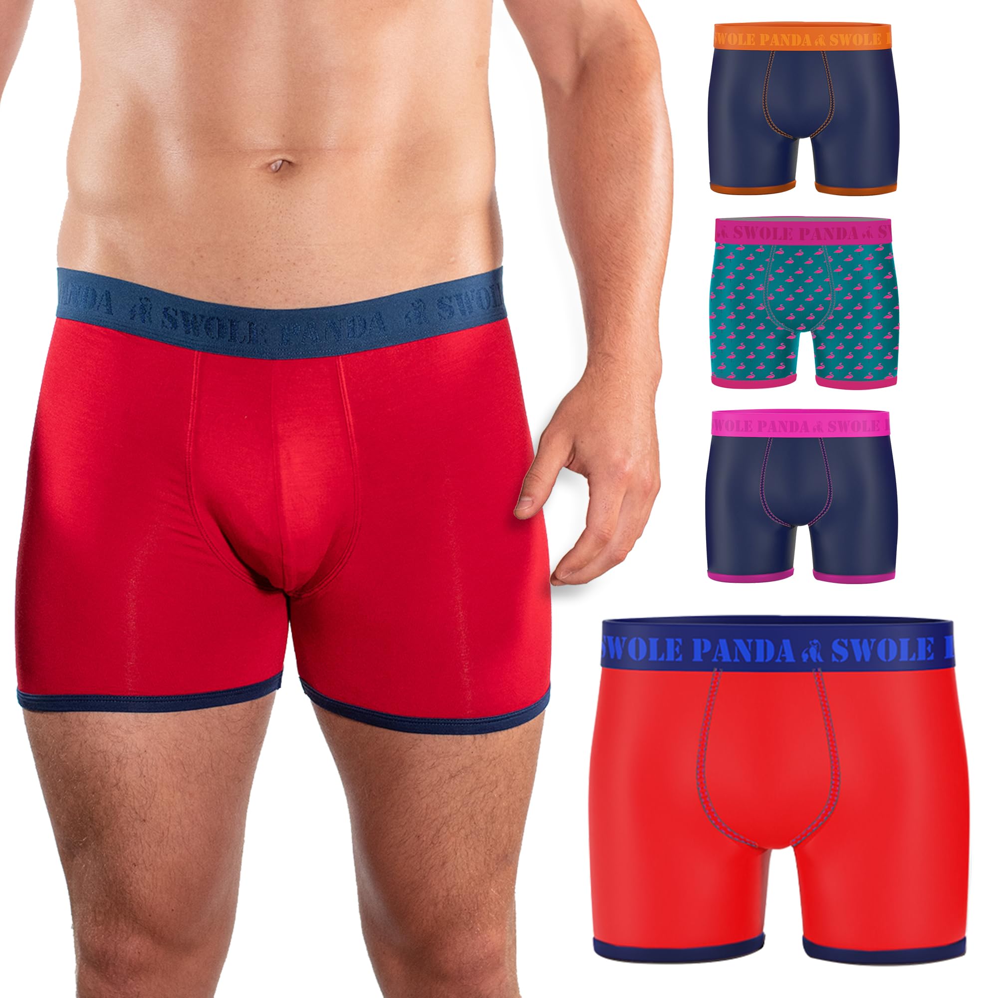 Swole Panda Men's Red / Blue Band | Luxury Super Soft Bamboo Boxers For And, X-Large